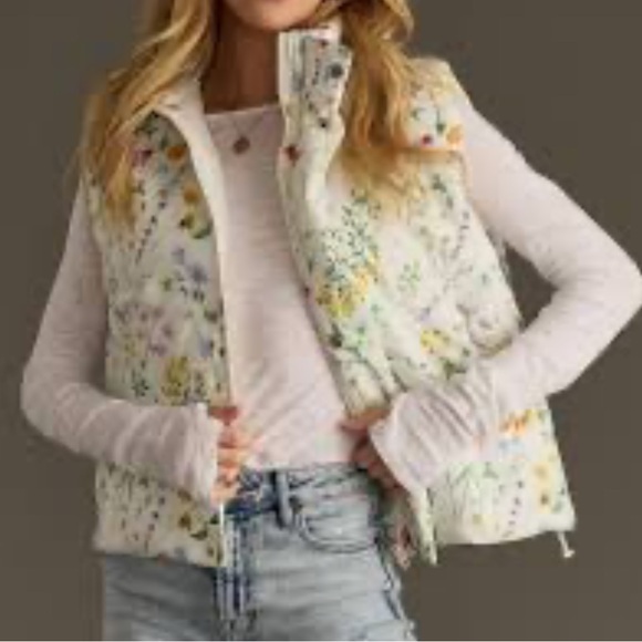 THREAD & SUPPLY quilted pastel vest floral patchwork full zip pockets pink large - Picture 15 of 15